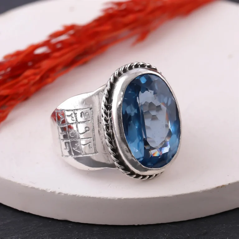 Koruma Vefkli Mavi Topaz Taşlı 925 Ayar Gümüş Yüzük